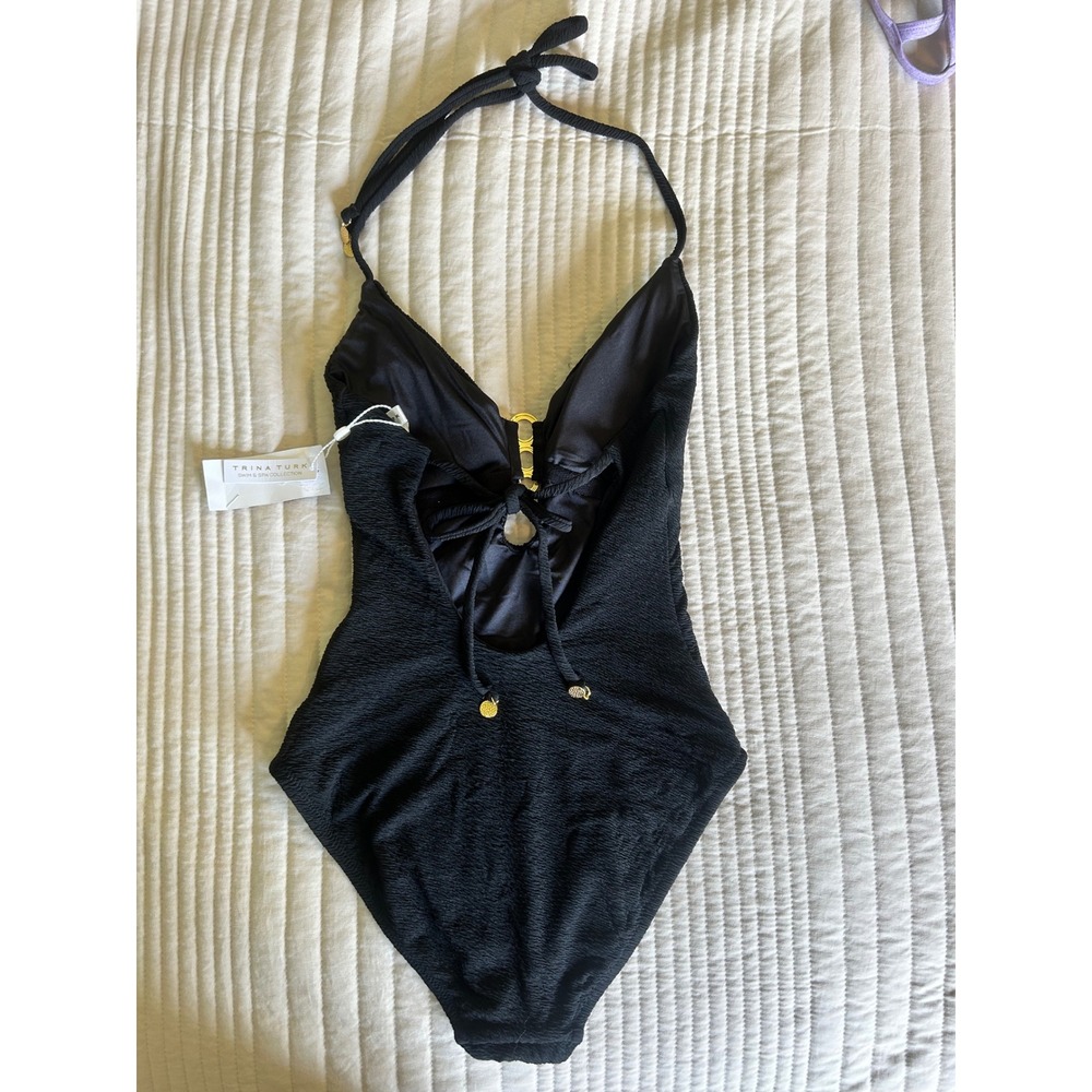 Trina Turk Black Sands Textured 1pc Swimsuit 6 Small - Picture 6 of 7